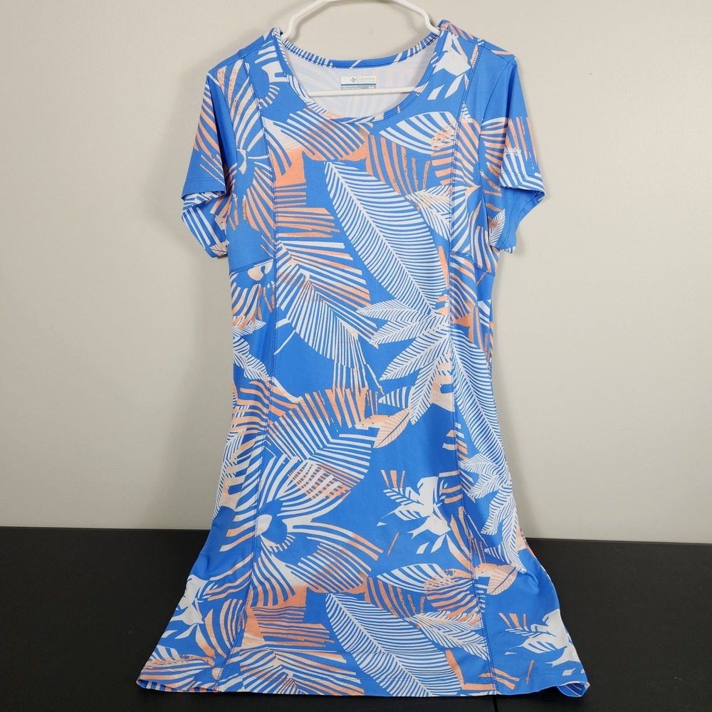Columbia PFG Freezer III Dress Blue Orange Tropical Palm Leaf Mini Medium